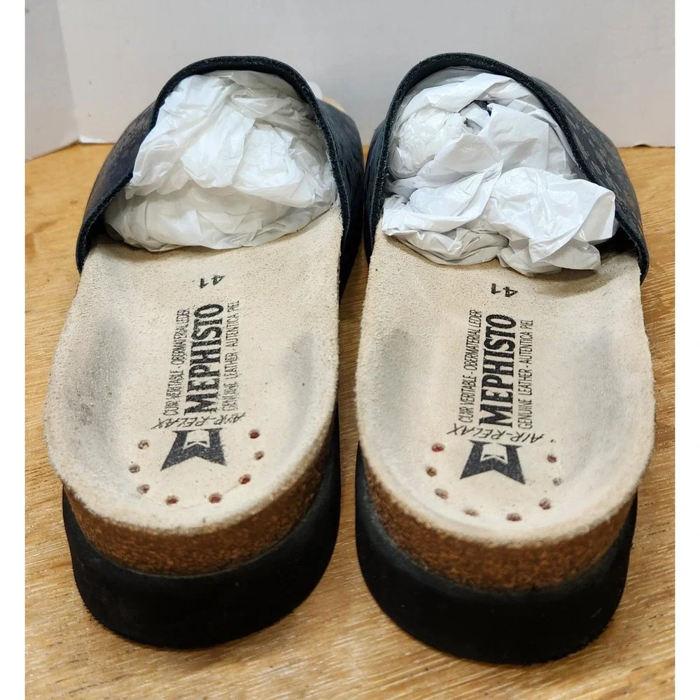 Mephisto Agave Metallic Blue Splatter Leather Slide Sandals Navy Mens 41